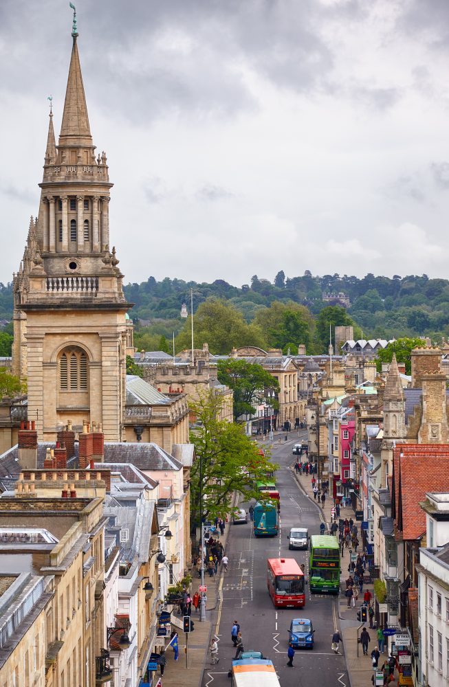 High street as seen from the top of Carfax Tower. Oxford University. England
